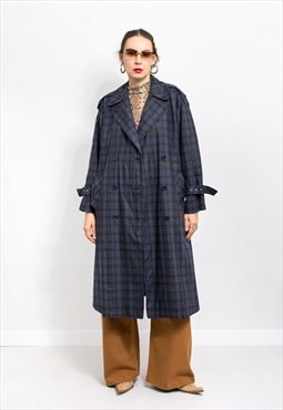 Oversized trench Vintage insulated plaid coat women size M/L