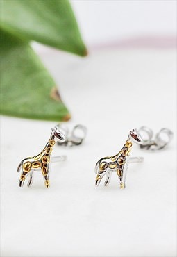 Sterling Silver & Yellow Gold Giraffe Stud Earrings