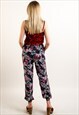 FLORAL PRINT LOOSE FIT COTTON TROUSERS IN BLUE