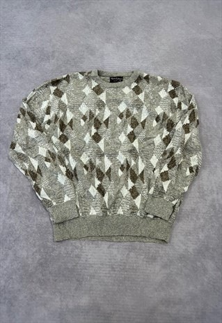 VINTAGE KNITTED JUMPER ABSTRACT PATTERNED KNIT SWEATER