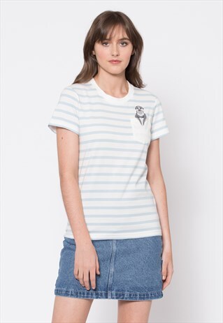 DANGERFIELD WHITE BLUE STRIPE MEERKAT POCKET TEE