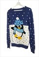 VINTAGE  JUMPER PENGUIN SNOW IN BLUE M