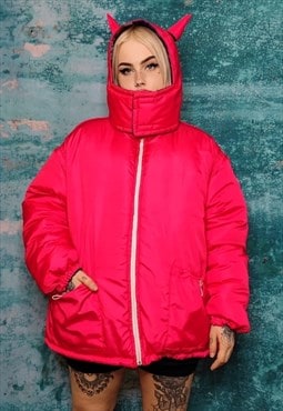 Devil horn bomber jacket handmade reversible puffer in pink