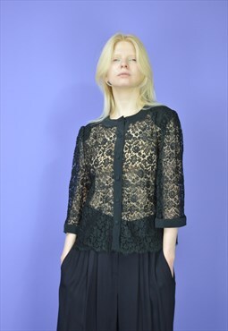 Vintage black classic lace long sleeve blouse