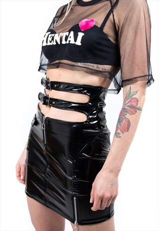 FASTER PUSSYCAT SKIRT IN BLACK VINYL
