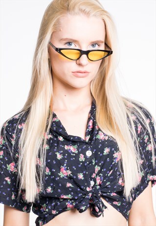 SLIM CAT EYE YELLOW LENSES RETRO SUNGLASSES