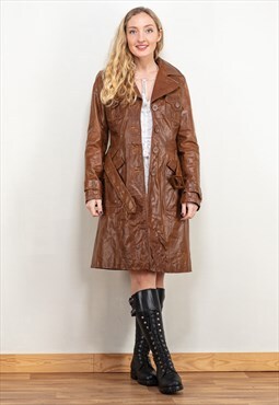Vintage 00's Women Belted Leather Coat in Brown