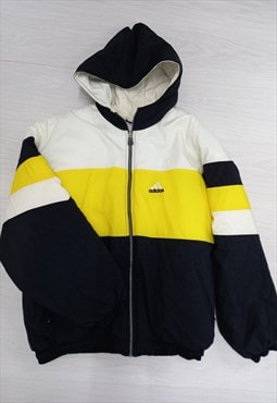 90's Vintage Adidas Coat Black White Yellow Hooded 