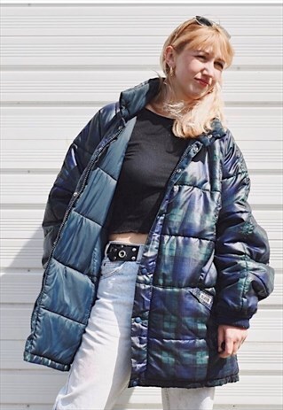 VINTAGE PUFFA JACKET CHECK PUFFER COAT OVERSIZED 90S