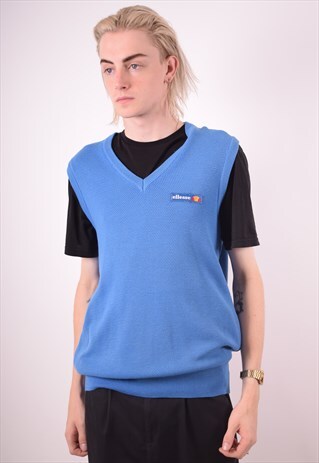 ELLESSE MENS VINTAGE VEST TANK TOP MEDIUM BLUE 90S