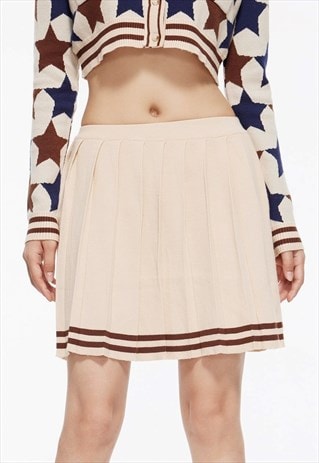 PREPPY PLEATED SKIRT RETRO PATTERN BOTTOMS IN CREAM