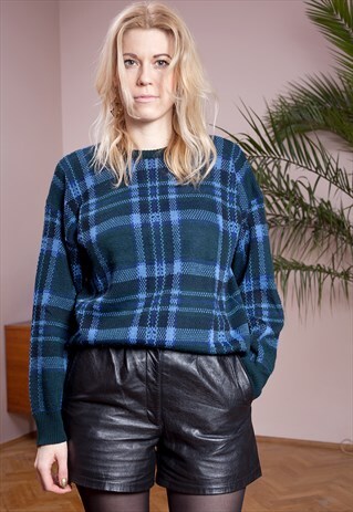 90S VINTAGE, RAD GRAPHIC, CHECKERED KNIT JUMPER