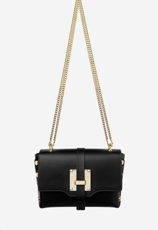 BLACK SHOULDER BAG WITH GOLDEN COLOUR CHAIN