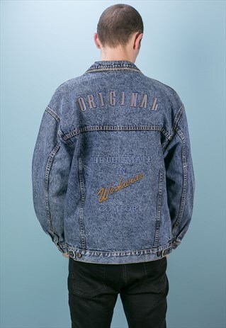 VINTAGE ST MICHAEL DENIM EMBROIDERED JACKET