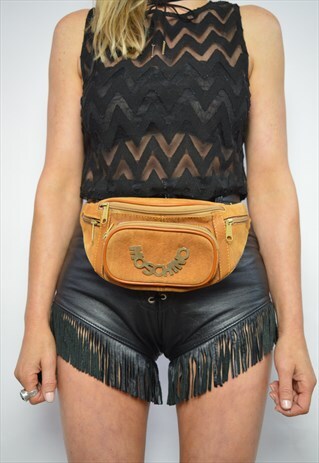 VINTAGE 90S TAN BROWN LEATHER BUM BAG FANNY PACK GRUNGE