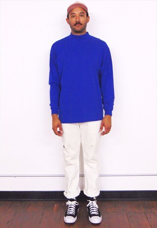 90S MINIMALIST SPORTWEAR BRIGHT BLUE MOCK TURTLE NECK TEE