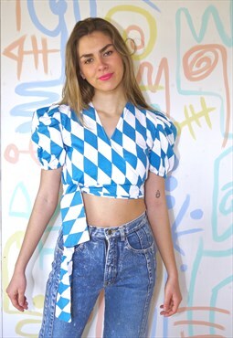 Shirt Vintage 1980s Cropped Top Wrap Tie Front XS