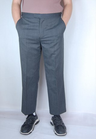 VINTAGE CLASSIC DARK GREY STRIPPED STRAIGHT TROUSERS