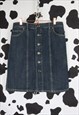 VINTAGE HIGH WAISTED DARK BUTTON FRONT DENIM PENCIL SKIRT
