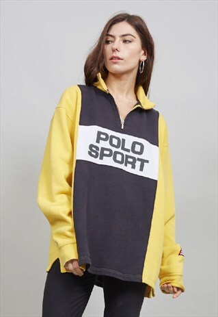 VINTAGE 80'S RALPH LAUREN MULTICOLOURED ZIP UP POLO SWEATER