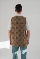 VINTAGE STRAIGHT BOXY FIT BUTTON UP UNISEX VEST IN CHECK XL