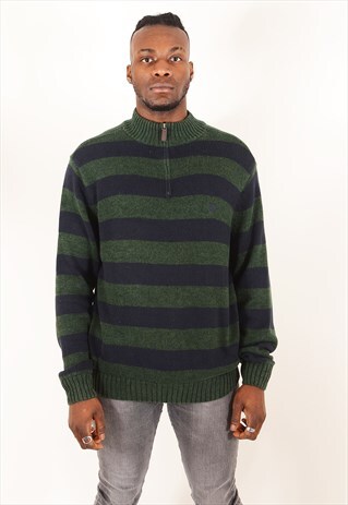 VINTAGE RALPH LAUREN CHAPS 1/4 ZIP JUMPER GREEN & NAVY BLUE