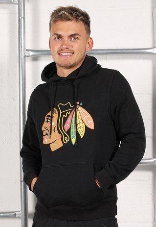 Vintage NHL Blackhawks Hoodie in Black Pullover Jumper Small