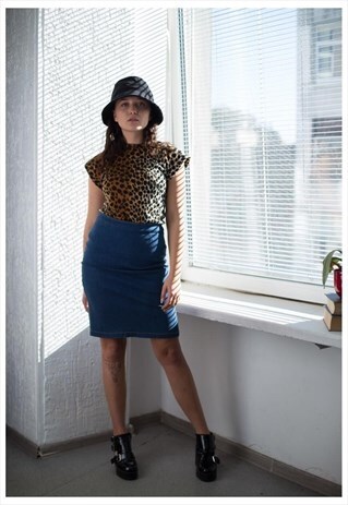 VINTAGE 90'S BLUE MINIMALIST DENIM HIGH WAIT SKIRT