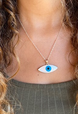 White Evil Eye Necklace in Sterling Silver 925