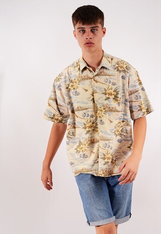 VINTAGE PIERRE CARDIN FLORAL HAWAIIAN SHIRT YELLOW