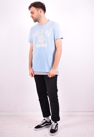 POLO RALPH LAUREN MENS VINTAGE T-SHIRT TOP LARGE BLUE 90'S