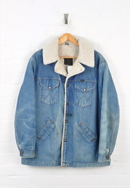 Vintage Wrangler Denim Sherpa Lined Jacket Blue Large