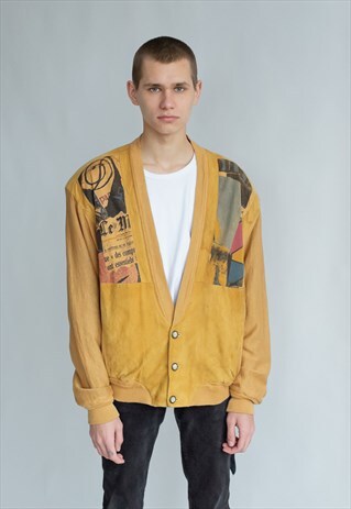VINTAGE 70S BOHO MULTICOLOUR V-NECK JACKET IN MUSTARD