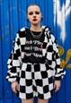 CHECK FLEECE JOGGER DETACHABLE HANDMADE CHESS OVERALLS BLACK