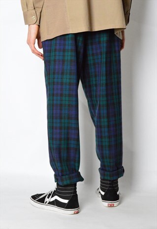 VINTAGE 80S GREEN BLUE CHECK PANTS