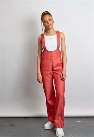 VINTAGE 70'S RED WIDE LEG DUNGAREE'S