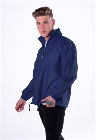 LIGHTWEIGHT ZIP UP WINDRUNNER COAT JACKET - NAVY BLUE
