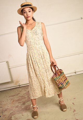90'S RETRO FLORAL PARIS CHIC FESTIVAL MIDI TEA DRESS
