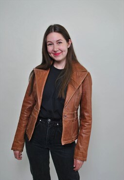 90's leather jacket vintage women leather blazer jacket 