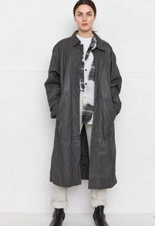 VINTAGE GREY LEATHER COAT