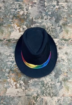 Black Y2K Rainbow Trilby Hat