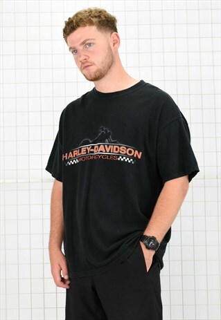 BLACK HARLEY DAVIDSON BIG LOGO BACK PRINT T-SHIRT