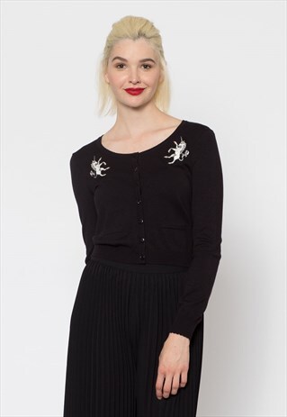 BLACK MAGICAL UNICORN EMBROIDERED CARDIGAN