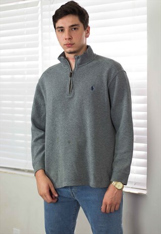 VINTAGE POLO RALPH LAUREN 1/4 ZIP JUMPER LOGO 90S L 18.7