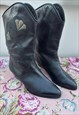 70's Vintage Salamander Black Leather Ladies Cowboy Boots