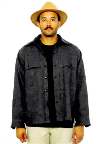 60S HERITAGE MINIMALIST GREY WOOL SHIRT JACKET XL