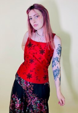 Vintage 90s Y2K Satin Floral Embroidered Corset Style Top