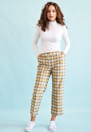 90'S RETRO TARTAN CHECKED REGULAR WAIST SHIMMER TROUSERS