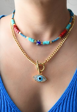 Gold Evil Eye Necklace 