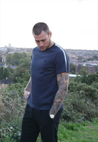 SHORT SLEEVE NAVY BLUE STRIPE TSHIRT